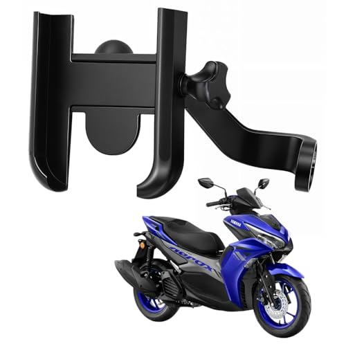 WHIPONE Metal CNC Mobile Holder for Scooter, Scooty & Motorcycle Compatible for Yamaha Aerox 155, Mirror Mount, 360° Rotation, Strong Anti-Slip Grip, Wide Adjustable Fit for All Smartphones (Black) - Image 1
