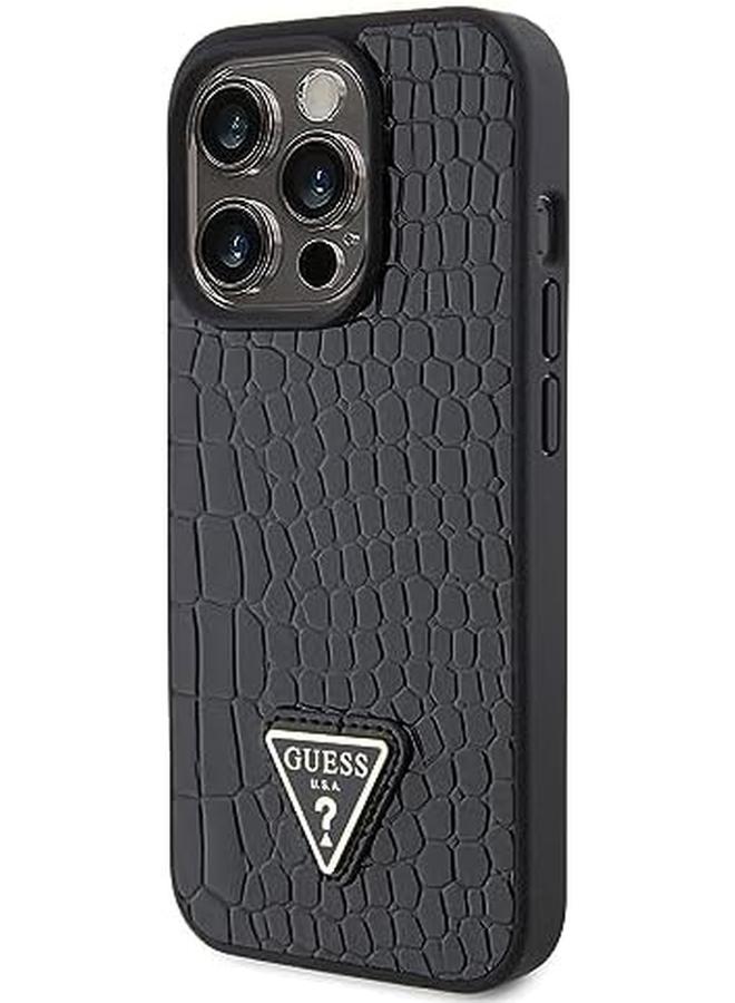 erorex Croco Case With Triangle Logo Compatible With Iphone 15 Pro Black - Image 2