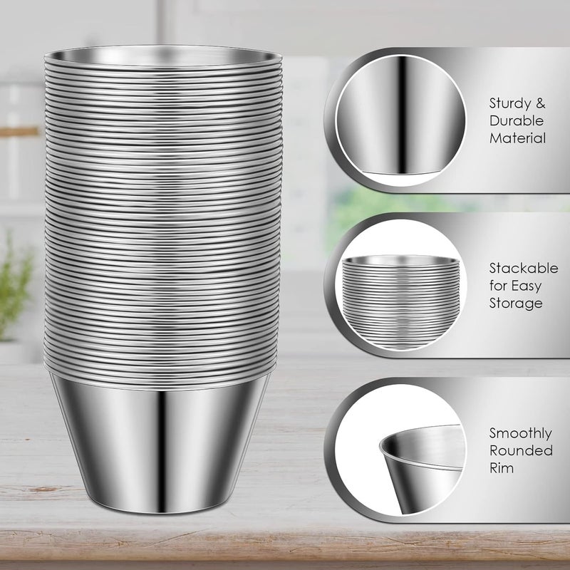 Potchen 60 Pcs Stainless Steel Sauce Cups Bulk5 Oz Metal Ramekins Dipping Sauce Cups Condiment Bowls Reusable Stackable Round Individual Dipping Bowls Containers for Kitchen Restaurant - Image 3