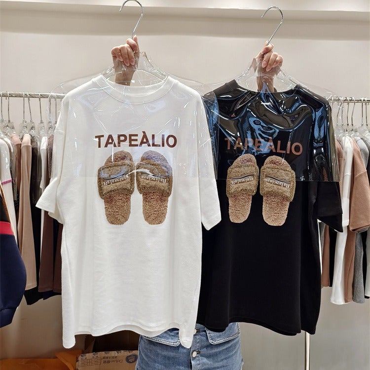 Wholesale summer mid-length sanding short-sleeved T-shirt women's 2023 European goods loose foreign style half-sleeved clothes ins tide - Image 2