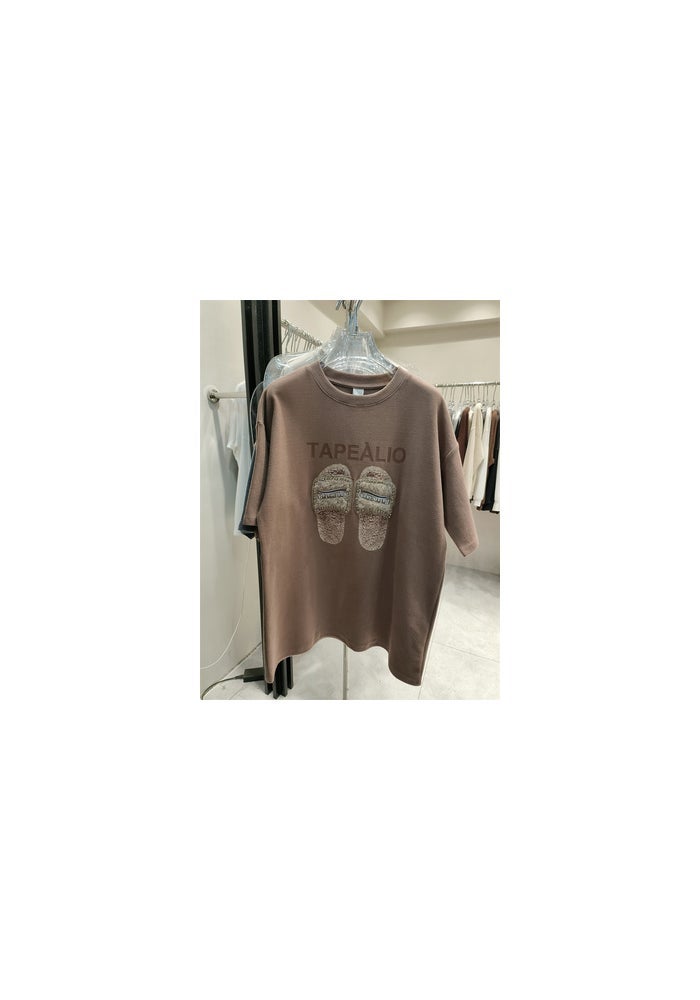 Wholesale summer mid-length sanding short-sleeved T-shirt women's 2023 European goods loose foreign style half-sleeved clothes ins tide - Image 1