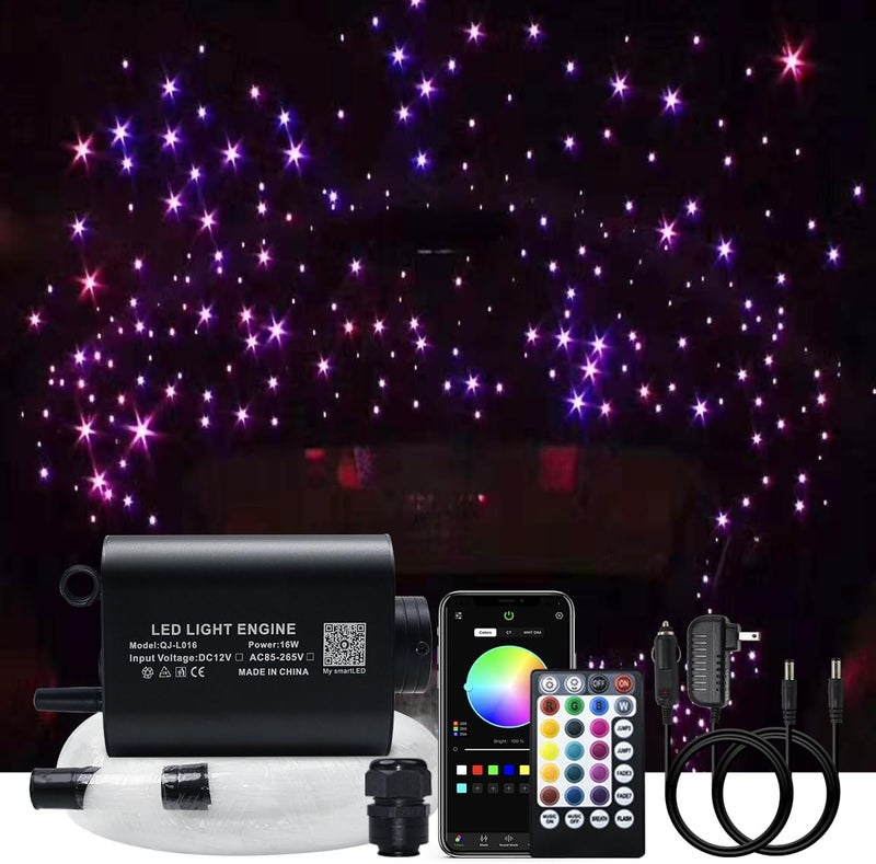 AKEPO Car Home 16W Fiber Optic Lights Star Ceiling Light Kit APP+Music Control Effect, RGBW Sound Sensor Light Source with 28key RF Musical Remote with Mixed Fiber Cable 335pcs（0.75+1+1.5mm）13.1ft/4m - Image 1