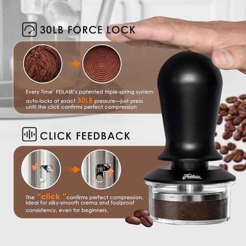 Feilair 51mm Espresso Tamper, Coffee Tamper with Calibrated Spring Loaded,Tamper Tool With Sound Feedback click, Self Leveling Tamper for Barista, Compatible with 51mm De'Longhi Portafilter - Image 4