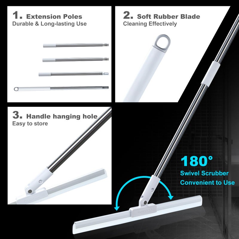 Joybos Rubber Squeegee Broom for Floor,62" Long Handle Window Squeegee, Silicone Pet Hair Remover,Magic Squeegee Broom for Indoor Cleaning,Cleans Glass, Hair, fine dust, Liquids, Suitable Smooth Floors, Rugs - Image 5