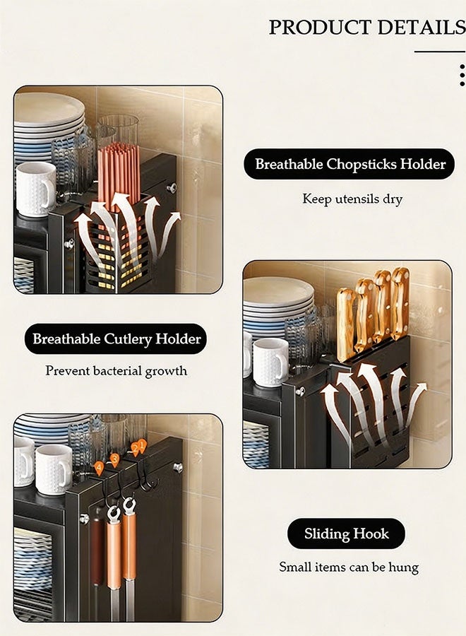 CozyNest 3-Tier Small Kitchen Sideboard Cabinet Dish Rack with Glass Doors, Countertop Pantry Storage Cabinet for Kitchen & Dining Room, Ideal for Dishes, Spices, Bottles and Bowls, Black - Image 5