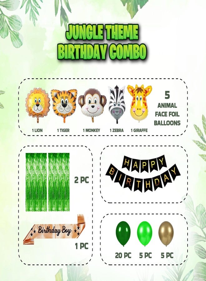 Decofy Cute Jungle Safari Birthday Decoration Kit 39 Pcs Combo | Animal Theme Balloon Decoration Set with Birthday Boy Gold Sash for Kids Birthday Party Celebration Home Decor Supplies Party Kit - Image 2