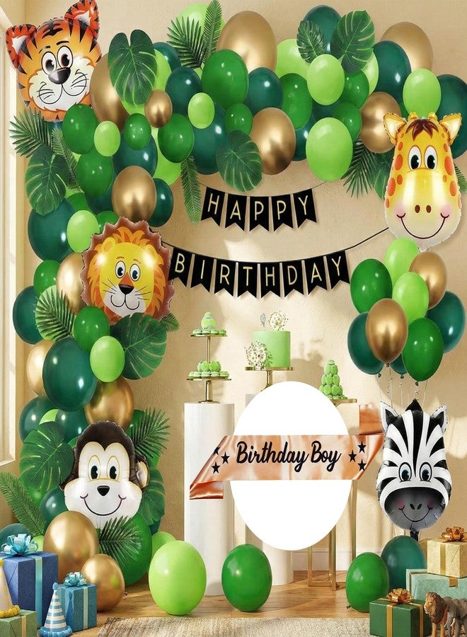 Decofy Cute Jungle Safari Birthday Decoration Kit 39 Pcs Combo | Animal Theme Balloon Decoration Set with Birthday Boy Gold Sash for Kids Birthday Party Celebration Home Decor Supplies Party Kit - Image 1