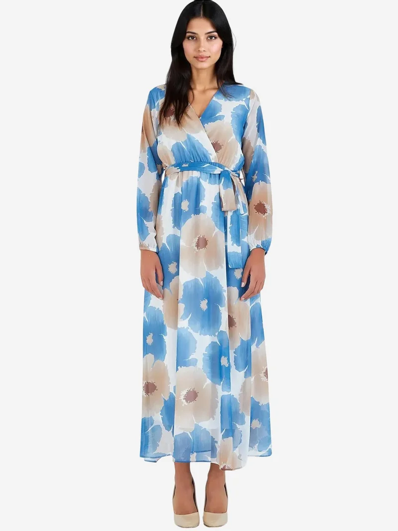 بيغ دارت BDART Floral V-Neck Maxi Wrap Dress with Bow