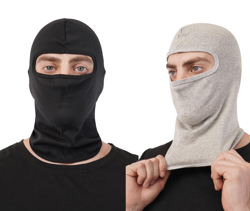 PrimeBox Full Cover Face Mask Cotton Fabric Bike Riding Washable Dust Protection Balaclava for Men Women Neck Gaiter Helmet Liner Pack of 2 Rider Accessories (Black Grey 2pcs) - Image 3