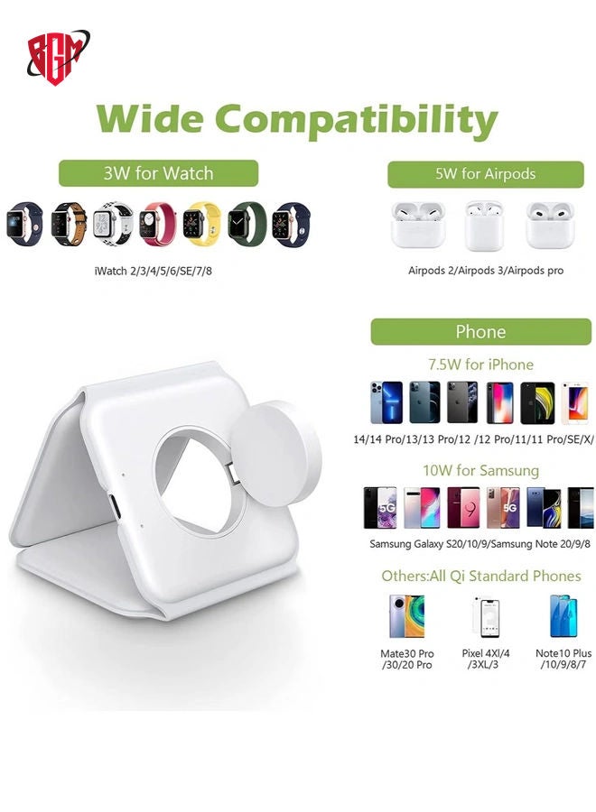 BGM 3 in 1 Wireless Charger, Foldable Magnetic Charger Station, 18W Fast Wireless Charging Pad, Compatible with iPhone 14/13/12/11, Samsung Galaxy, AirPods, Google Pixel, i-Watch  - Image 3