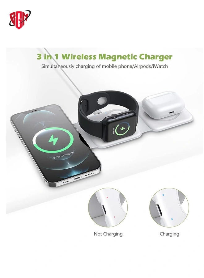 BGM 3 in 1 Wireless Charger, Foldable Magnetic Charger Station, 18W Fast Wireless Charging Pad, Compatible with iPhone 14/13/12/11, Samsung Galaxy, AirPods, Google Pixel, i-Watch  - Image 2