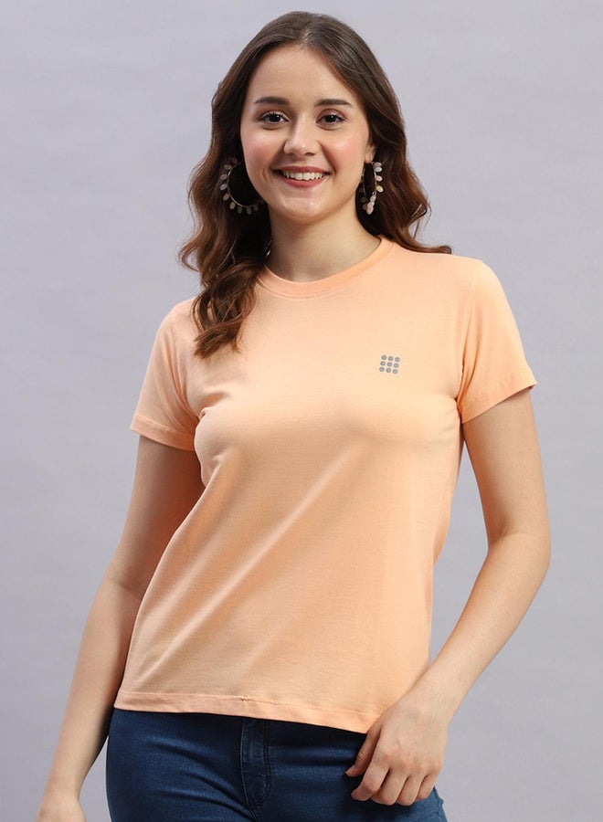 Rock.it Women Peach Solid Round Neck Short Sleeve Top  - Image 1