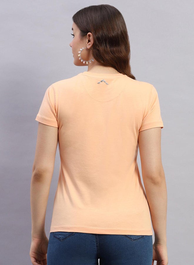 Rock.it Women Peach Solid Round Neck Short Sleeve Top  - Image 4