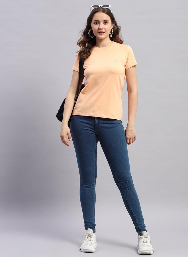 Rock.it Women Peach Solid Round Neck Short Sleeve Top  - Image 5
