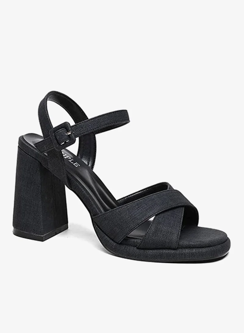 Cuple pen-toe block heel sandal with crisscross strap
