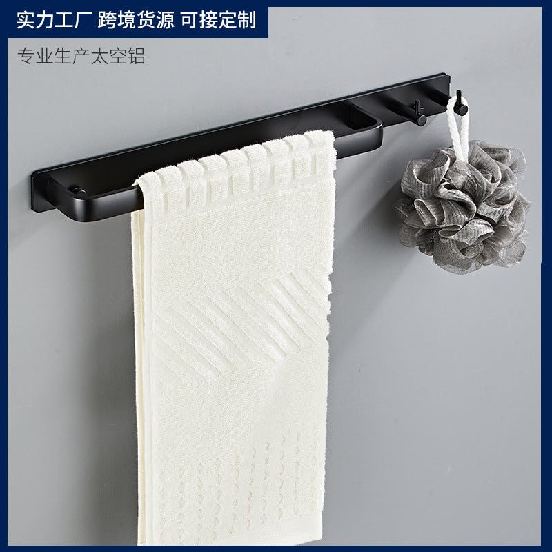 Space Aluminum Towel Rack With Hooks, No-Drill Hook Rack, Creative Clothes Hooks, Storage Hooks, No-Nail Installation - Image 2