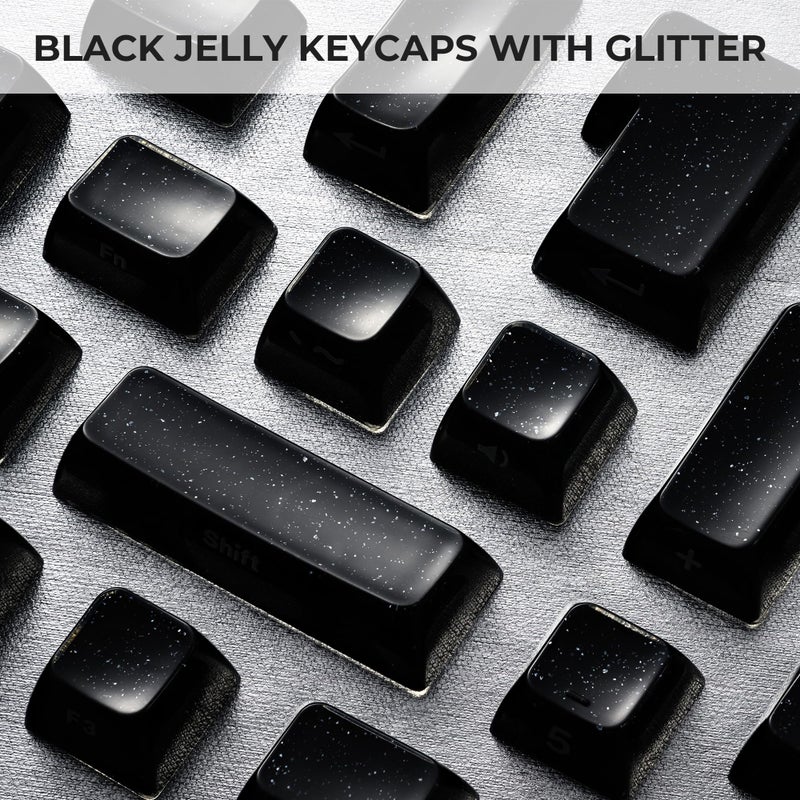 GMKWTL XVX Keycaps, Black Jelly Keyboard Keycaps with Glitter, Starry Key caps OEM Profile, Side Printed Keycap Set Compatible with 61/64/66/68/84/87/96/98/100/108 ANSI Layout MX Switches Mechanical Keyboard - Image 2