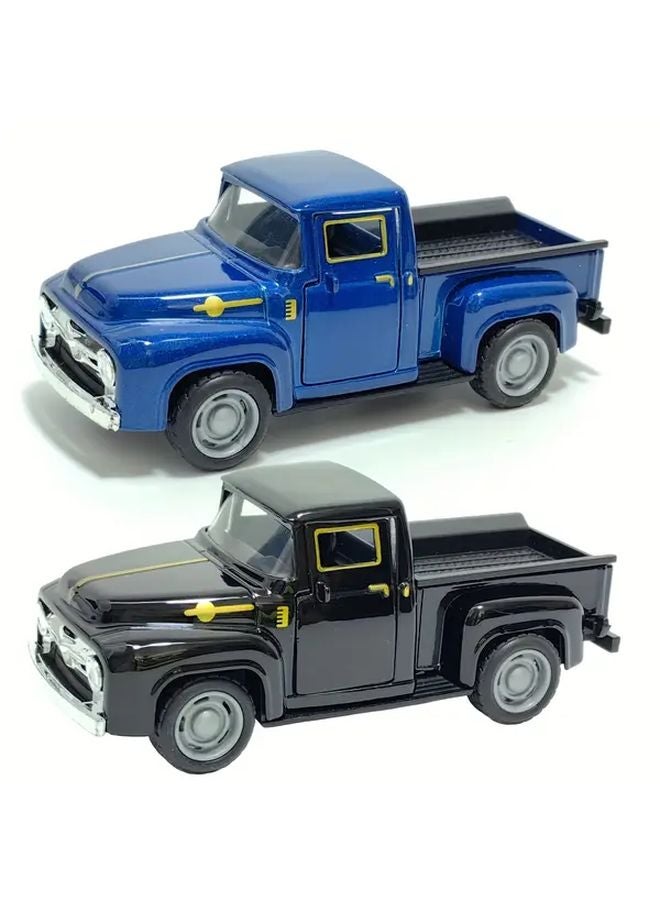 Blue Vintage Alloy Pickup Truck Toy Car Manual Pull Back Operation Openable Doors - Image 2