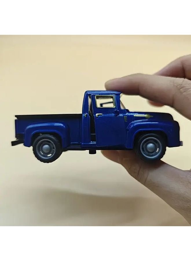 Blue Vintage Alloy Pickup Truck Toy Car Manual Pull Back Operation Openable Doors - Image 1