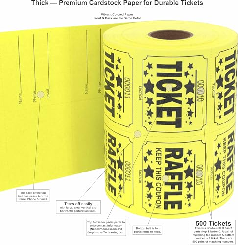 Tacticai 500 Raffle Tickets, Yellow (1 of 8 Colors), Double Roll, Large Ticket for Events, Entry, Class Reward, Fundraiser & Prizes - Image 2