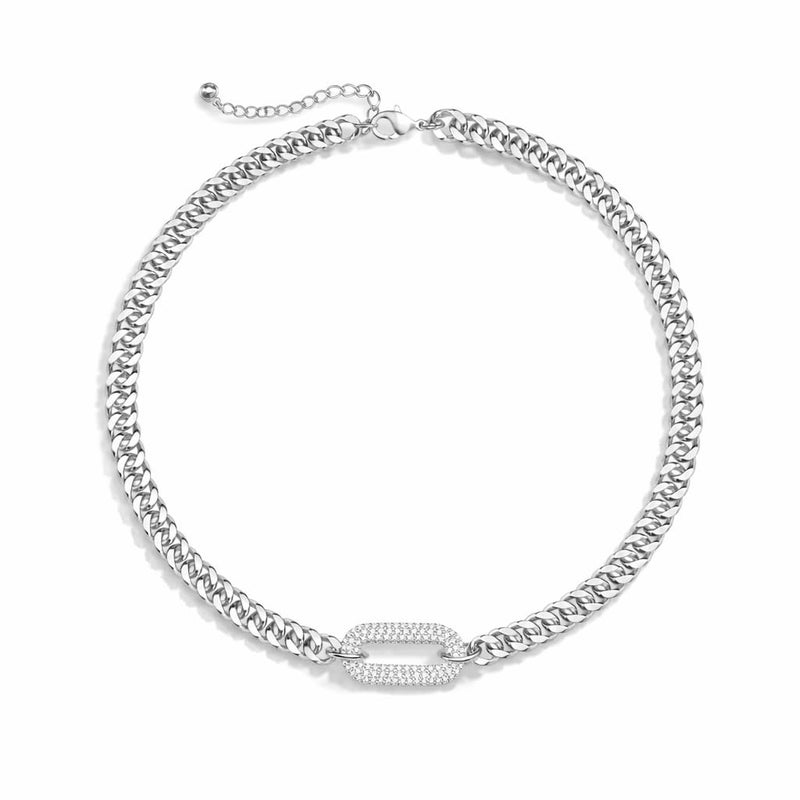Moodear Silver Necklace for Women Non Tarnish - Chunky Cuban Link Chain Choker Trendy Paved CZ Pendant Dainty Necklaces for Women Sterling Silver Jewelry Gifts - Image 1