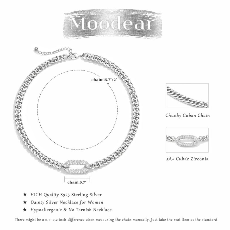 Moodear Silver Necklace for Women Non Tarnish - Chunky Cuban Link Chain Choker Trendy Paved CZ Pendant Dainty Necklaces for Women Sterling Silver Jewelry Gifts - Image 4