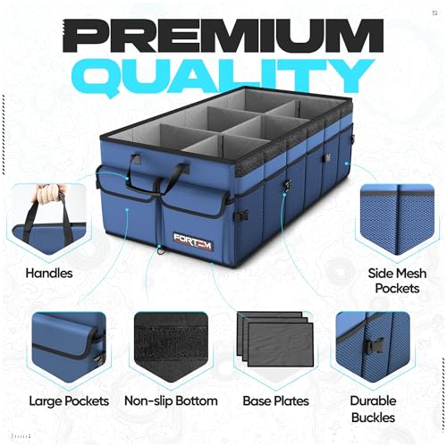 FORTEM Car Trunk Organizer, Collapsible Multi Compartment SUV Organizer, Foldable Storage for Car Accessories for Women Men, 600D Oxford, Non Slip Bottom, Securing Straps, Soft Cover (85L) - Image 2