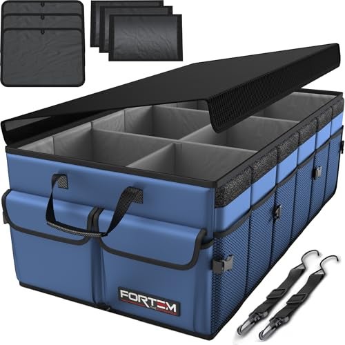 FORTEM Car Trunk Organizer, Collapsible Multi Compartment SUV Organizer, Foldable Storage for Car Accessories for Women Men, 600D Oxford, Non Slip Bottom, Securing Straps, Soft Cover (85L) - Image 1