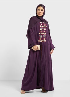 hayas closet Embroidered V-Neck Flared Sleeve Abaya  - Image 5