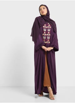 hayas closet Embroidered V-Neck Flared Sleeve Abaya  - Image 1