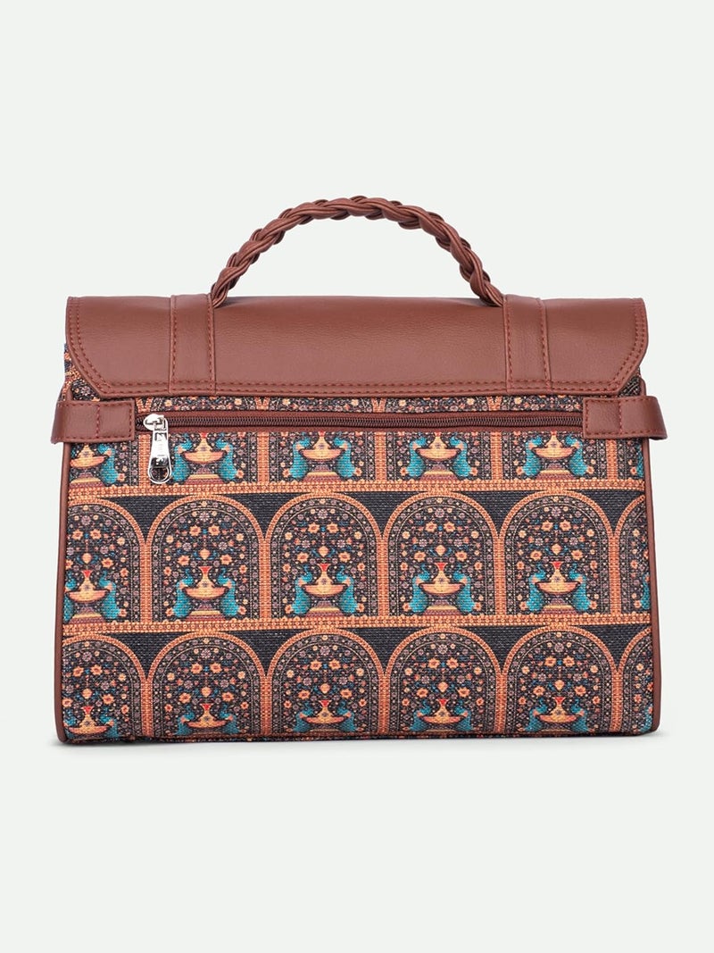 ZOUK حقيبة ساتشيل تراث كونكونا للنساء | جوت | جلد نباتي مصنوعة يدويًا مع حزام كتف قابل للفصل - Image 5