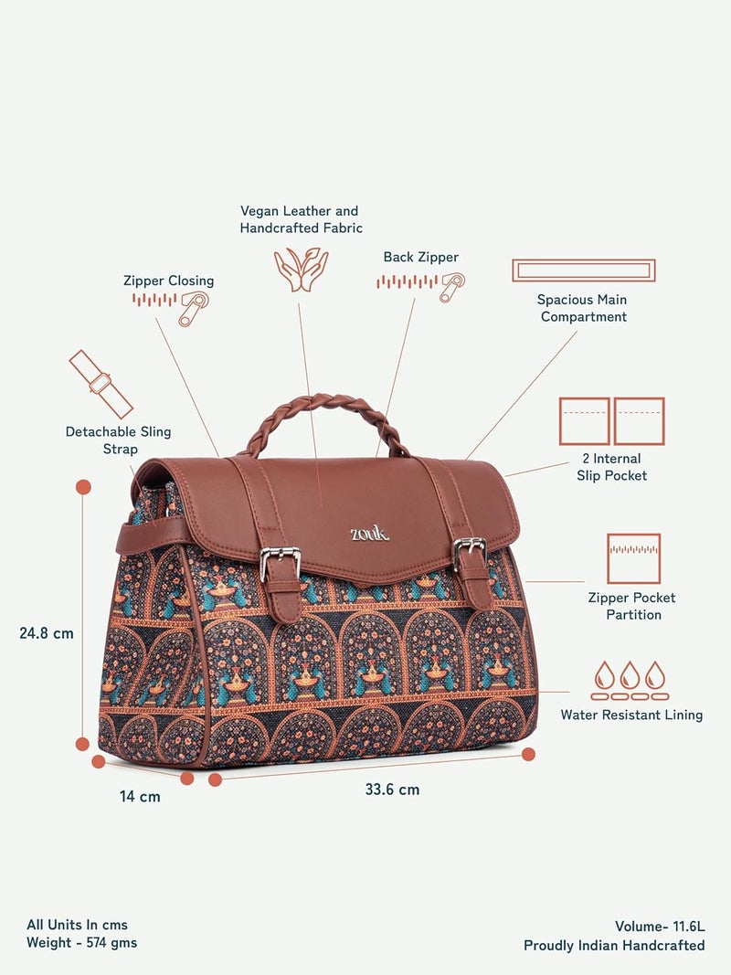 ZOUK حقيبة ساتشيل تراث كونكونا للنساء | جوت | جلد نباتي مصنوعة يدويًا مع حزام كتف قابل للفصل - Image 4