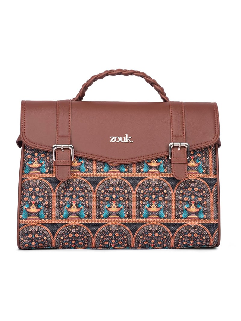 ZOUK حقيبة ساتشيل تراث كونكونا للنساء | جوت | جلد نباتي مصنوعة يدويًا مع حزام كتف قابل للفصل - Image 1