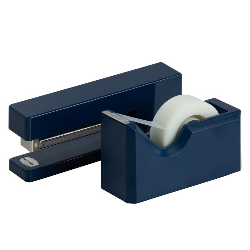 JAM PAPER Office Desk Sets 1 Stapler 1 Tape Dispenser Navy Blue 2Pack