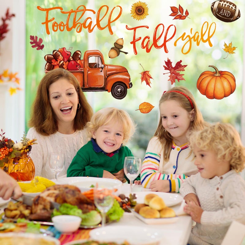 Whaline 6 Sheet Fall Window Clings Football and Fall Y'all Maple Leaf Pumpkin Truck Reusable Window Decals for Autumn Thanksgiving School Office Supplies Glass Home Decor - Image 4