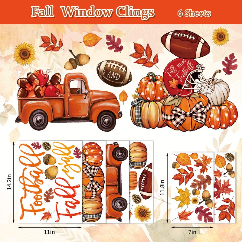Whaline 6 Sheet Fall Window Clings Football and Fall Y'all Maple Leaf Pumpkin Truck Reusable Window Decals for Autumn Thanksgiving School Office Supplies Glass Home Decor - Image 5