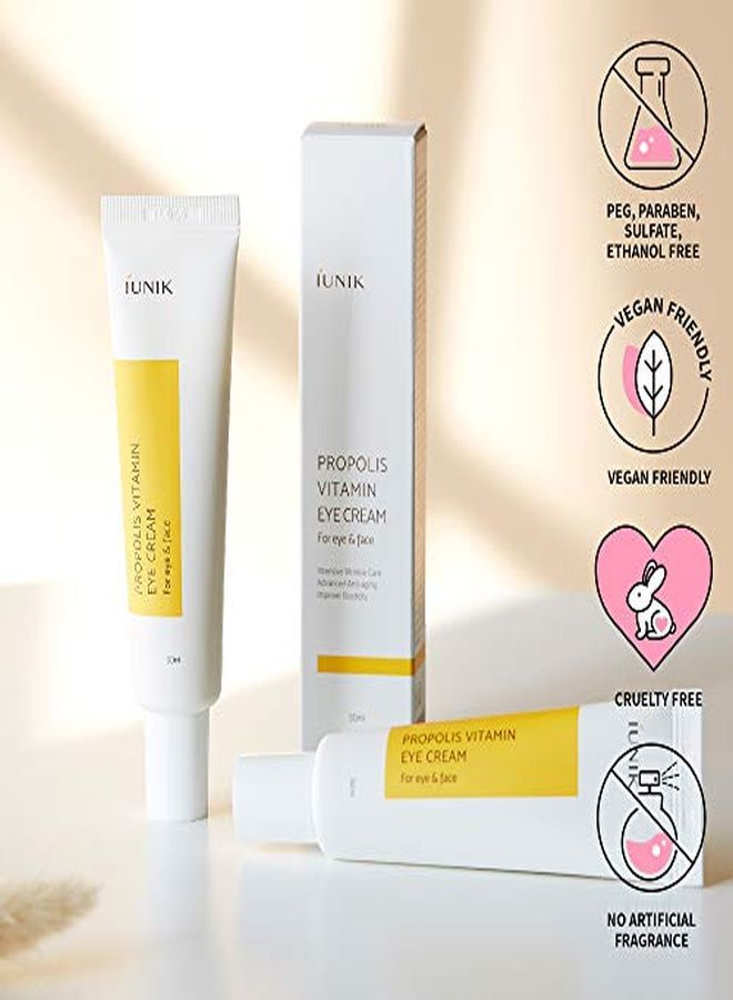 iUNIK Propolis Vitamin Eye Cream Set (Eye Cream 1.01 Fl.Oz. & Mini Serum 0.51 Fl.Oz.) Featuring Propolis Extract, Idebenone, Buckthorn Fruit Extract, And More To Hydrate, Fight Against Dark Circles  - Image 4