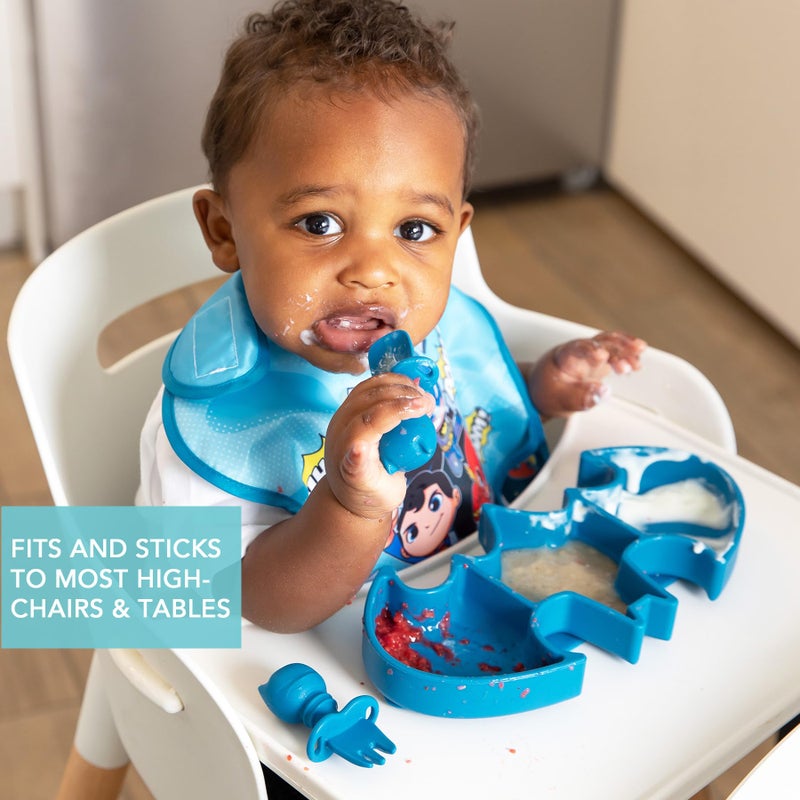 BUMKiNs طبق امتصاص للأطفال والرضع من بومكينز، طبق سيليكون مع مقبض، للأطفال والرضع، التغذية الذاتية للأطفال، مستلزمات تغذية الأطفال، قاعدة لاصقة غير قابلة للانزلاق، سيليكون بلاتيني، للأعمار من 6 أشهر فما فوق، باتمان الأزرق - Image 3
