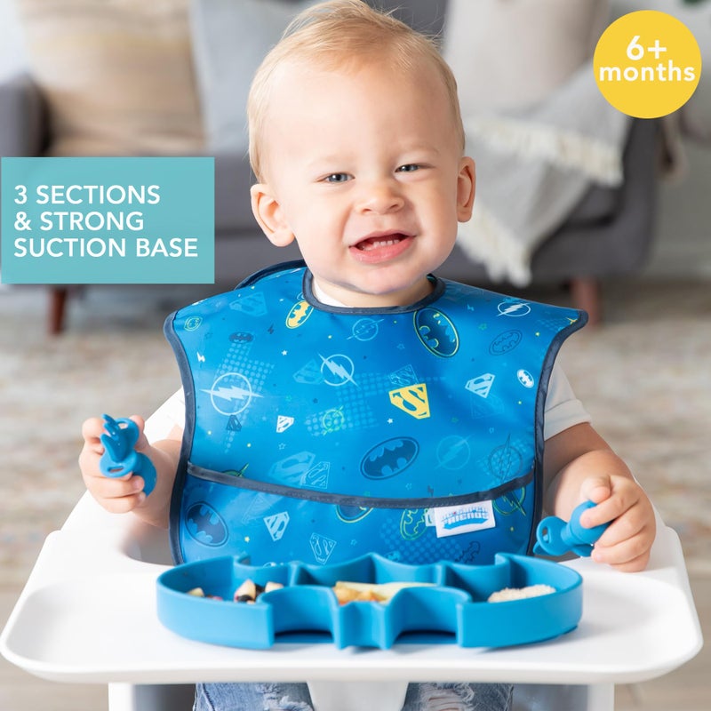 BUMKiNs طبق امتصاص للأطفال والرضع من بومكينز، طبق سيليكون مع مقبض، للأطفال والرضع، التغذية الذاتية للأطفال، مستلزمات تغذية الأطفال، قاعدة لاصقة غير قابلة للانزلاق، سيليكون بلاتيني، للأعمار من 6 أشهر فما فوق، باتمان الأزرق - Image 2