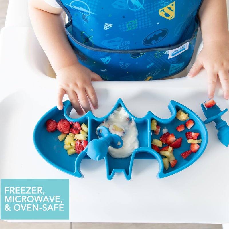 BUMKiNs طبق امتصاص للأطفال والرضع من بومكينز، طبق سيليكون مع مقبض، للأطفال والرضع، التغذية الذاتية للأطفال، مستلزمات تغذية الأطفال، قاعدة لاصقة غير قابلة للانزلاق، سيليكون بلاتيني، للأعمار من 6 أشهر فما فوق، باتمان الأزرق - Image 4