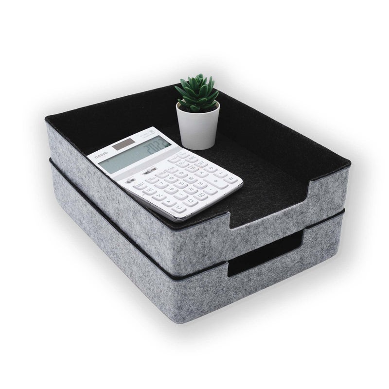 Welaxy 2piece Stackable Desk Drawer Organizer Trays felt Storage bins Document File Papers Magazines Organizing box soft sturdy office supplies Charcoal