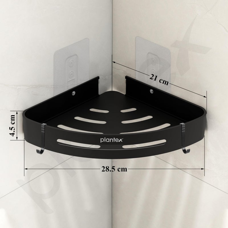 Plantex Corner Shelf for Bathroom Wall/Bathroom Organiser Without Drill/Aluminium Corner Shelf for Kitchen/Bathroom Corner Shelf (9x9 inches, Matt Black) - Image 3