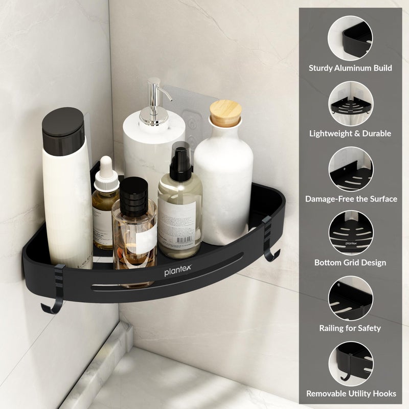 Plantex Corner Shelf for Bathroom Wall/Bathroom Organiser Without Drill/Aluminium Corner Shelf for Kitchen/Bathroom Corner Shelf (9x9 inches, Matt Black) - Image 2