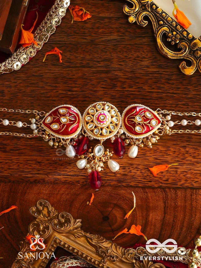 SANJOYA BY EVERSTYLISH Nilachandrika Moonlight Of The Blue Sky Handmade Kundan Set With Necklace And Earrings Lightweight Jewelry For Women | Party, Festive, Wedding & Gifting (Red With Earrings) - Image 5