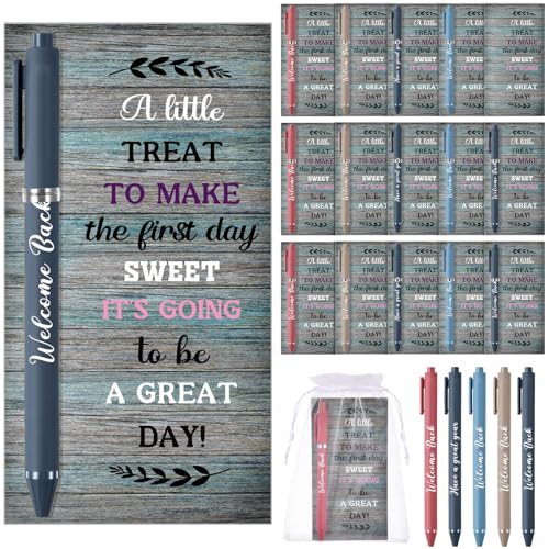 Marspark 30 Set Rustic Wood Welcome Back to School Gifts Bulk Ballpoint Pens and Greeting Cards Set with Bags Twist Ties First Day of School Gifts for Teacher Student Classroom Party Favors Supplies - Image 1