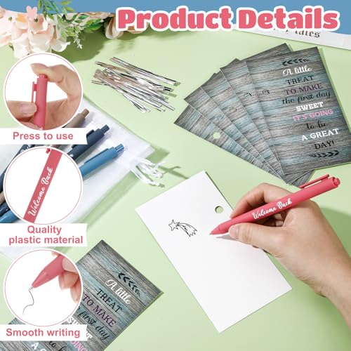 Marspark 30 Set Rustic Wood Welcome Back to School Gifts Bulk Ballpoint Pens and Greeting Cards Set with Bags Twist Ties First Day of School Gifts for Teacher Student Classroom Party Favors Supplies - Image 3