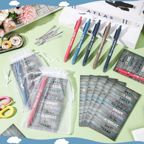 Marspark 30 Set Rustic Wood Welcome Back to School Gifts Bulk Ballpoint Pens and Greeting Cards Set with Bags Twist Ties First Day of School Gifts for Teacher Student Classroom Party Favors Supplies - Image 4