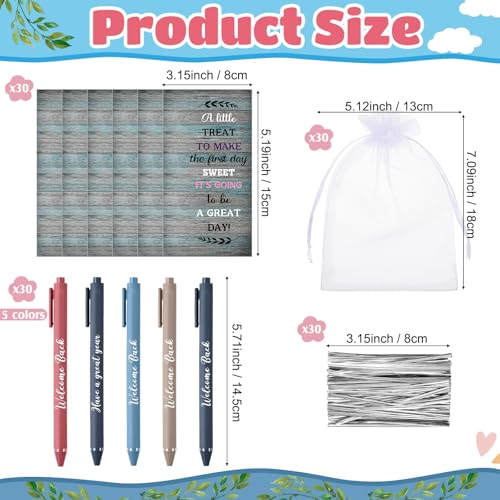 Marspark 30 Set Rustic Wood Welcome Back to School Gifts Bulk Ballpoint Pens and Greeting Cards Set with Bags Twist Ties First Day of School Gifts for Teacher Student Classroom Party Favors Supplies - Image 2
