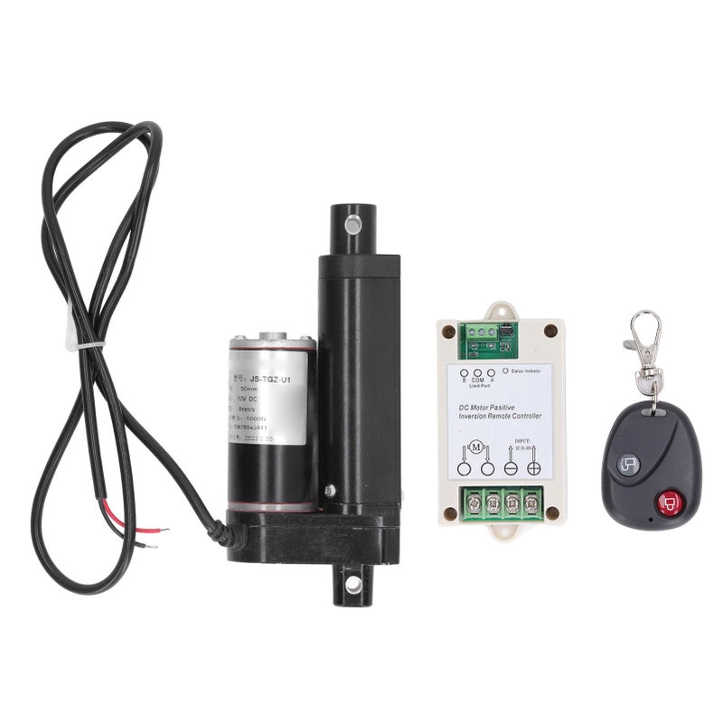 1000N Small Electric Actuator 50mm Stroke Metal Gear Motor Linear Motion Actuator 12VDC Black Actuator Controller and Remote Control - Image 1
