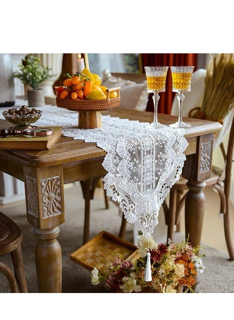 Generic White Lace Table Runner, Embroidered Floral Elegant Table Runner, Piano TV Stand Cover, Nostalgic Rustic Decoration for Home Kitchen Holiday Wedding Party Living Room, Size:35*180cm  - Image 4